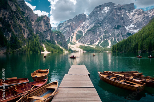 The landscape around Lake Braies or Pragser Wildsee, Italy photo