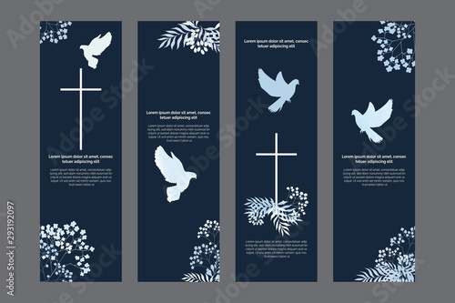 Doves and flowers religious bookmarks set, christian templates kit, universal design