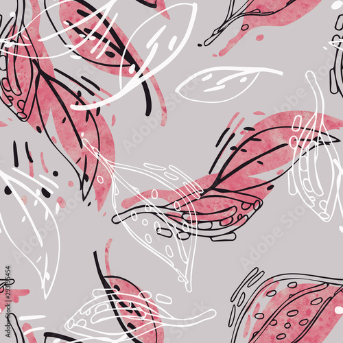 Stylized leaves seamless pattern.