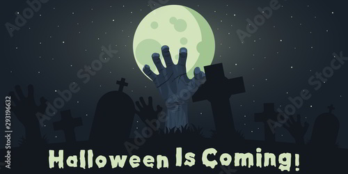 Quadro em tela Unique and Trendy Halloween Banner or Poster with Zombie Hand Coming Out of the Ground