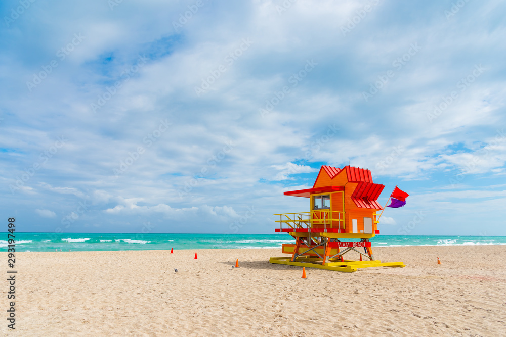 Colorful lifeguard hut under a cloudy sky in Miami Beach Colorful lifeguard hut under a cloudy sky in Miami Beach