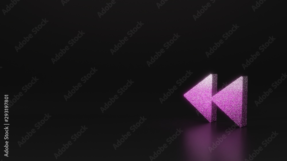 science glitter symbol of rewind icon 3D rendering science glitter symbol of rewind icon 3D rendering