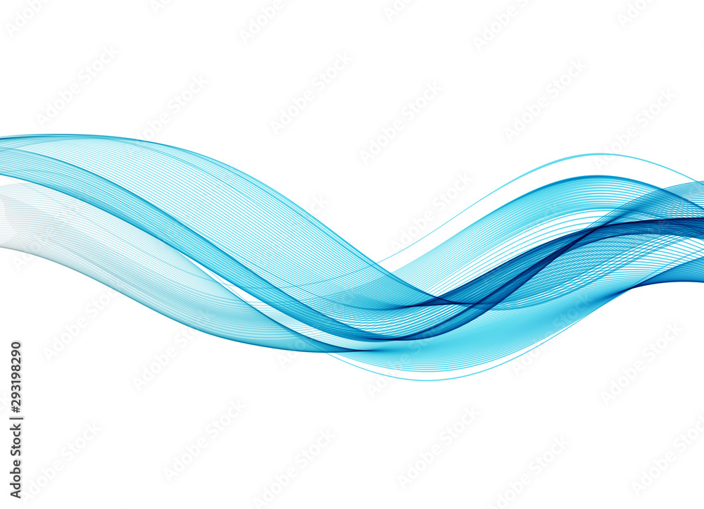 Vector blue abstract wave design element. Smoke lines