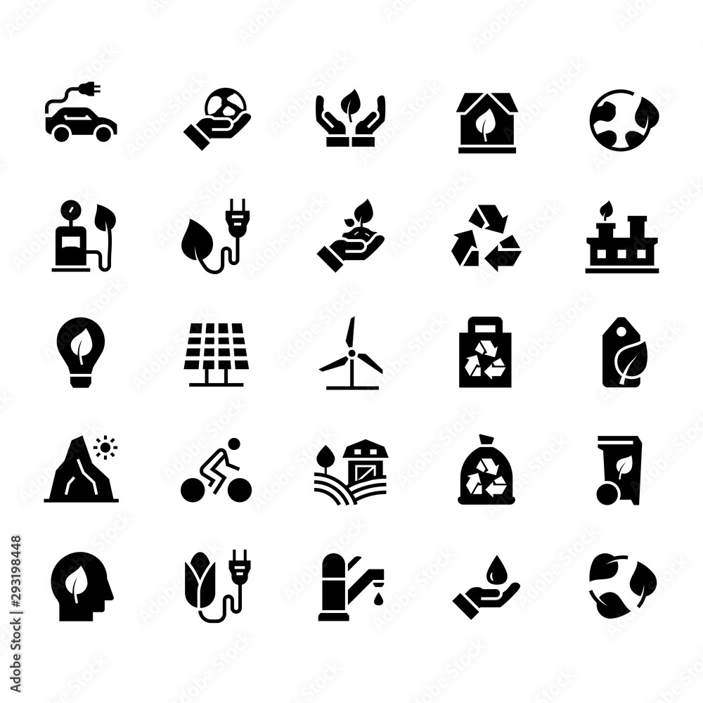 Obraz premium Vector icon set of ecology in flat style.