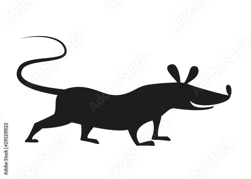 The black silhouette of rat or mouse on white background. © Evgeniya M
