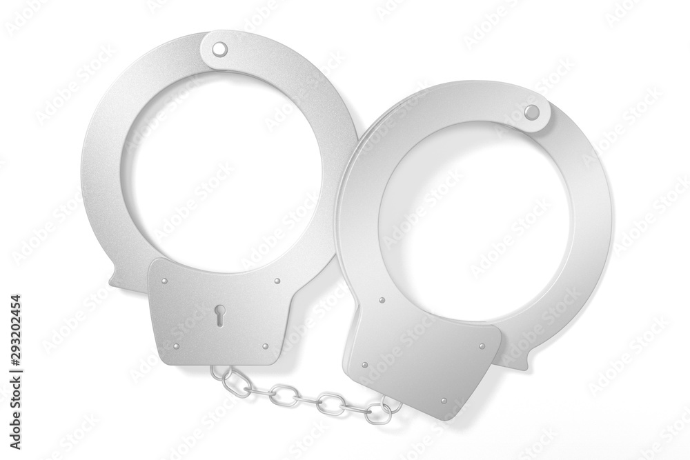 3D law, crime concept - handcuffs isolated on white background 3D law, crime concept - handcuffs isolated on white background