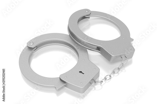 3D law, crime concept - handcuffs isolated on white background