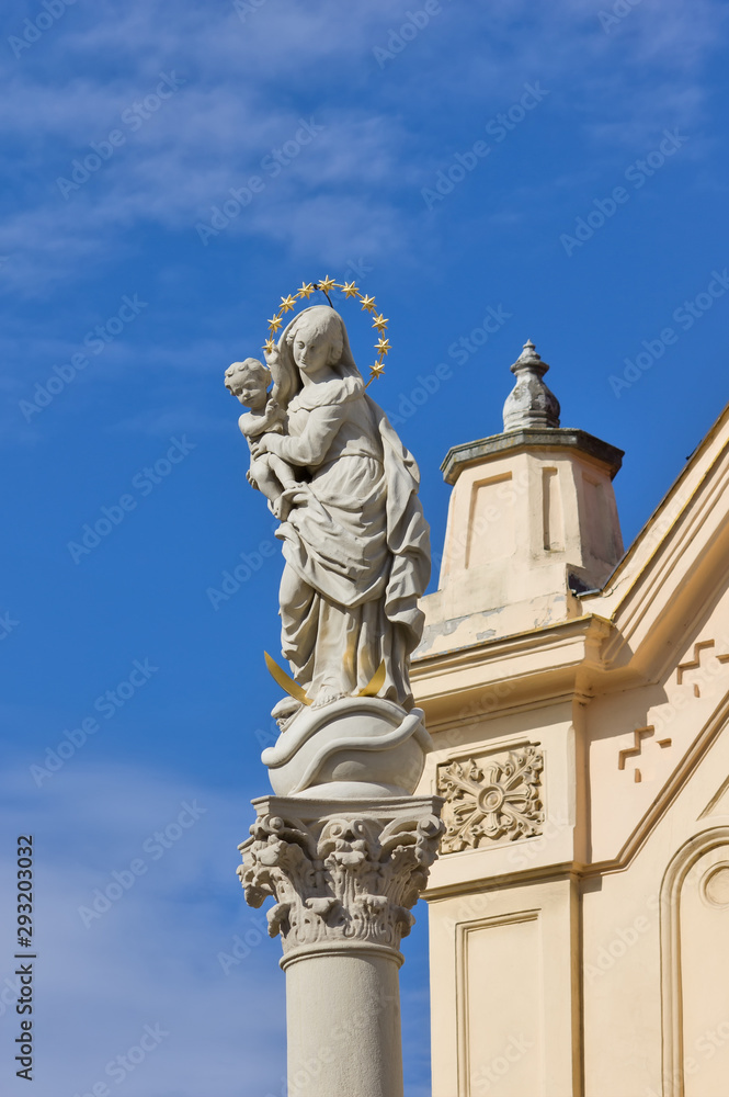 Statue in front of St. Stephan Capuchin Church in Bratislava