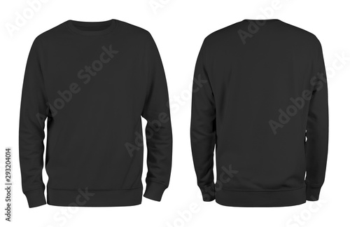 Men's black blank sweatshirt template,from two sides, natural shape on invisible mannequin, for your design mockup for print, isolated on white background. photo