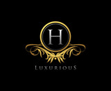 Gold H Letter Luxury Boutique , Heraldic, Royal, Decoration, Boutique Logo. Interior Icon. Fashion, Jewelry, Beauty Salon, Hotel Logo. Cosmetics, Spa Logo. Resort and Restaurant Logo.