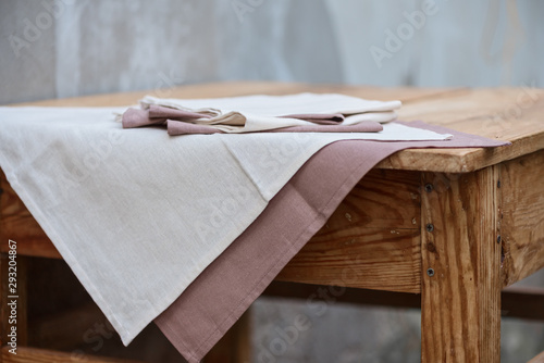 Linen napkins on a wooden vintage table
