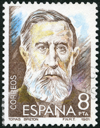 SPAIN - 1981: shows Tomas Breton Hernandez (1850-1923), conductor and composer, 1981