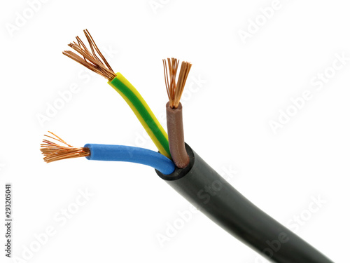 Close up of a electric cable on white background