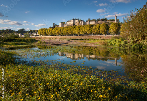 Reflection of Forteresse Royale de Chinon in the Vienne River, Chinon, France.