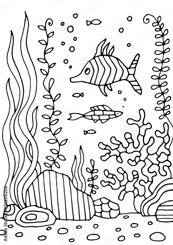 Underwater fish world | Fish drawings, Drawing for kids, Water drawing