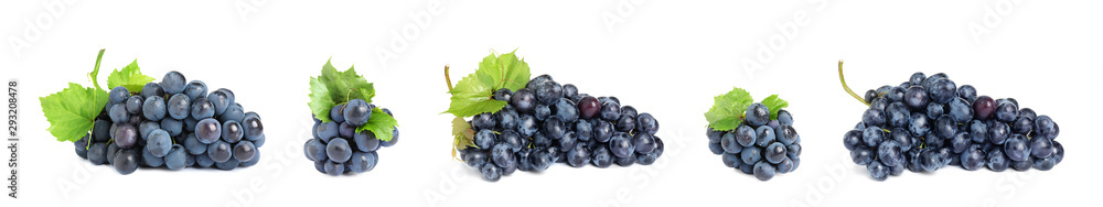 Set of fresh juicy grapes on white background