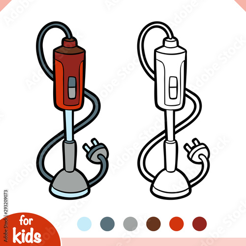 Coloring book. Hand blender. Black and white cartoon kitchen appliances