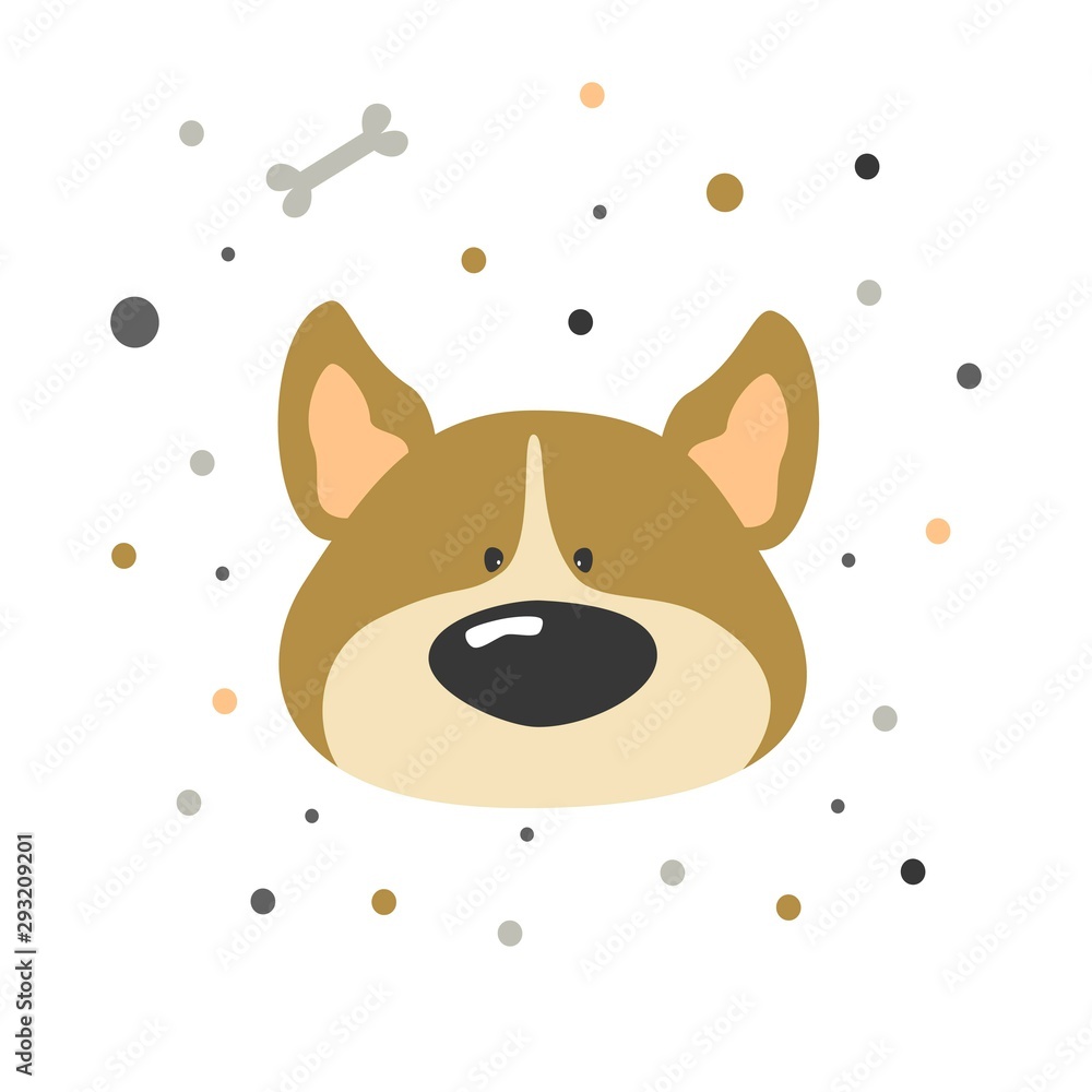 Cute cartoon vector character dog. Baby vector print with cute dog. Cute cartoon vector character dog. Baby vector print with cute dog.