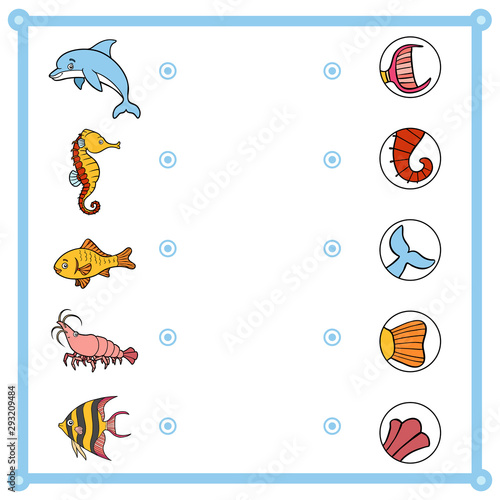 Matching game, education game for children. Find the right parts, set of cartoon animals