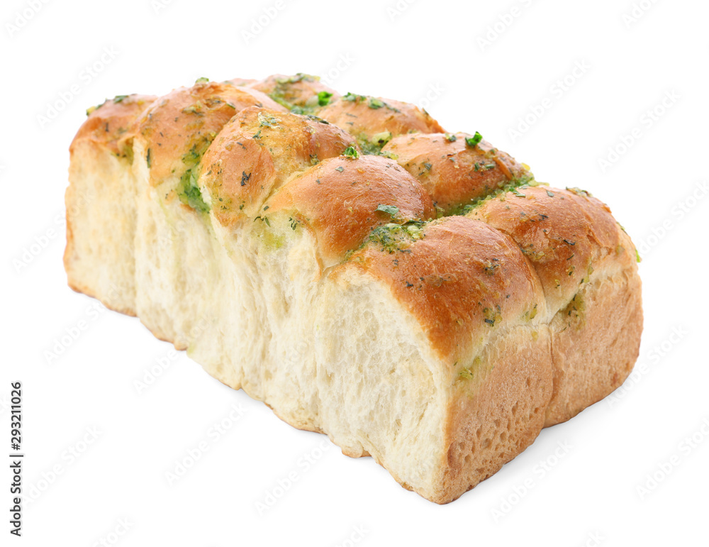 Buns of bread with garlic and herbs on white background Buns of bread with garlic and herbs on white background