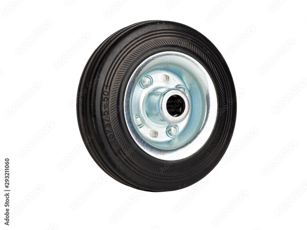 Steel industrial wheel with rubber tire and roller bearing Steel industrial wheel with rubber tire and roller bearing
