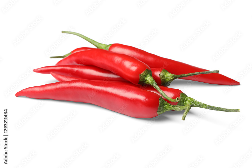 Ripe red hot chili peppers on white background Ripe red hot chili peppers on white background