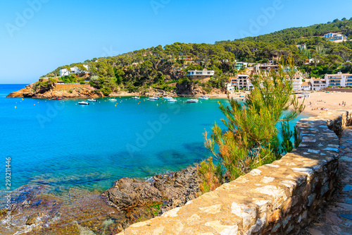 Walking path along coast near beautiful Sa Riera village, Costa Brava, Catalonia, Spain