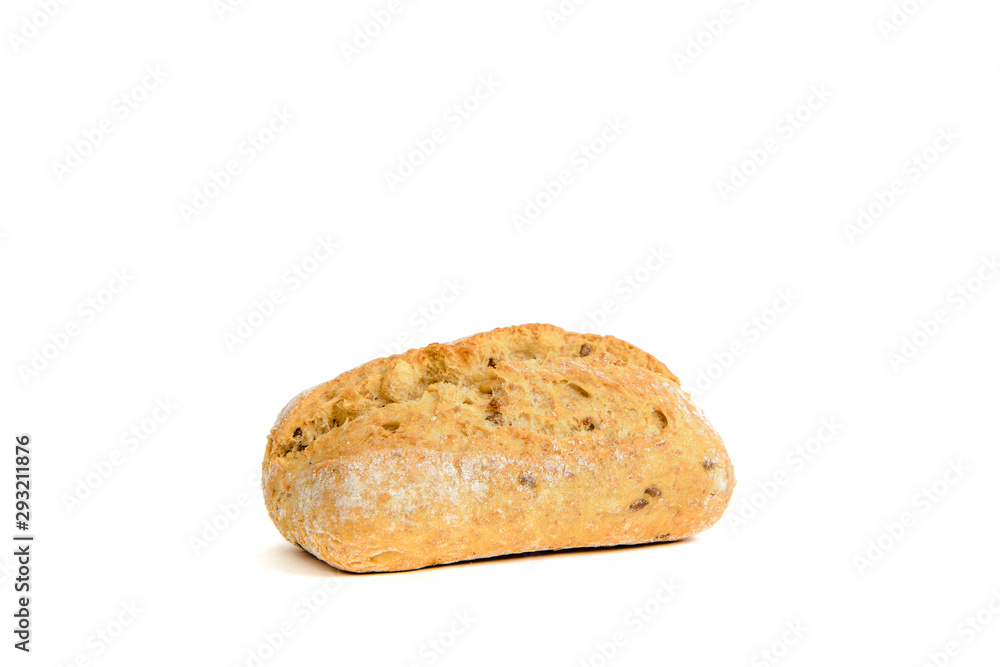 Fresh roll isolated on a white background. The concept of baking bread, eating meals with rolls, bread. Product made of wheat and rye flour, bread preparation. Fresh roll isolated on a white background. The concept of baking bread, eating meals with rolls, bread. Product made of wheat and rye flour, bread preparation.