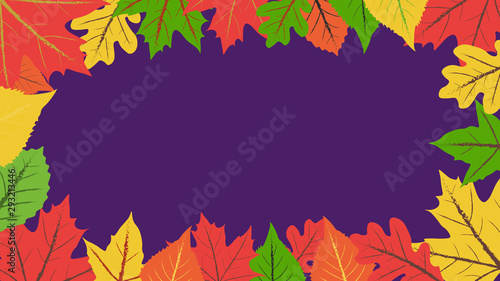 Autumn background. Simple flat design illustration with colorful autumn leaves on purple background with copy space.