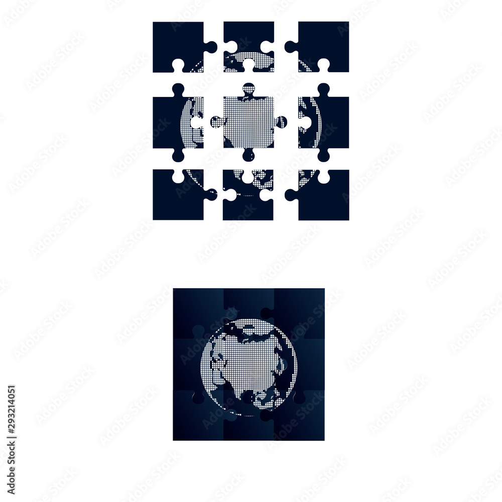 Assembled puzzle. The picture of the globe on the puzzle. Vector illustration Assembled puzzle. The picture of the globe on the puzzle. Vector illustration