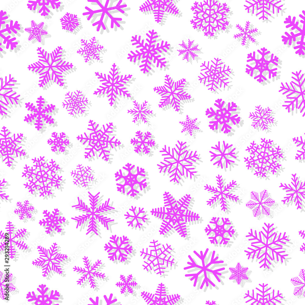 Christmas seamless pattern of snowflakes, purple on white background Christmas seamless pattern of snowflakes, purple on white background
