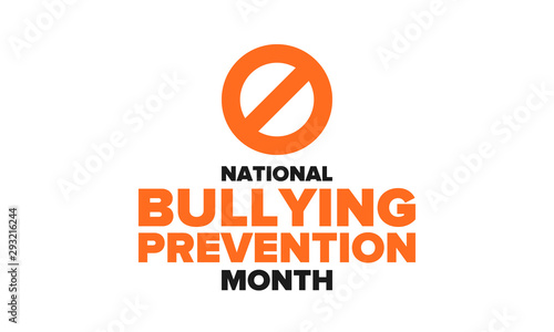 National Bullying Prevention Month in October. Stop bullying. Annual nationwide campaign to keep all youth safe from bullying. Orange color. Poster, card, banner, background. Vector illustration