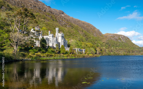 Kylemore Abbey view from lake. Co. Galway, Ireland. May, 2019
