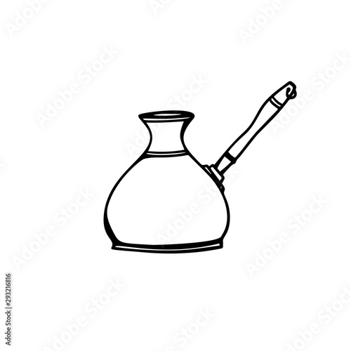 Traditional coffee maker. Hand drawn element. Sketch style. Line art. Vector illustration. Isolated on white background. © elenavic