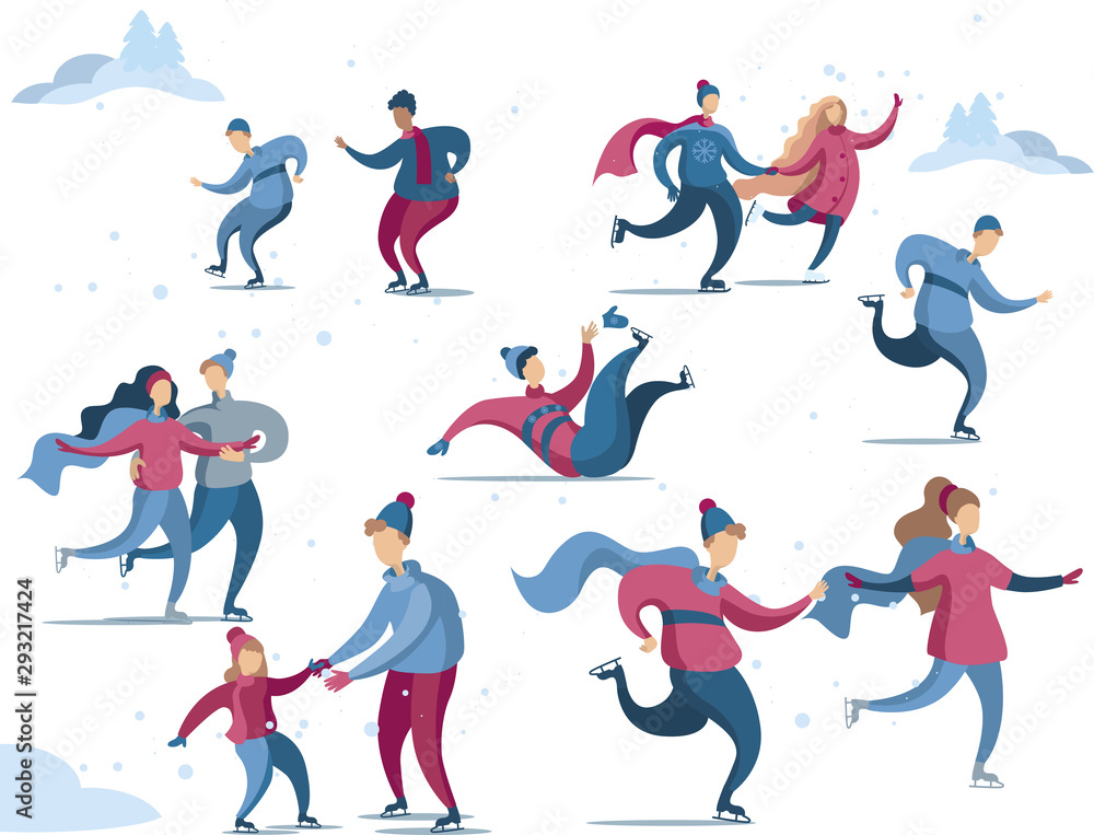 A set of characters ice-skating. A set of characters ice-skating.