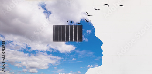 Fotografi Free your mind concept and think out of the box concept, Panoramic blue sky with