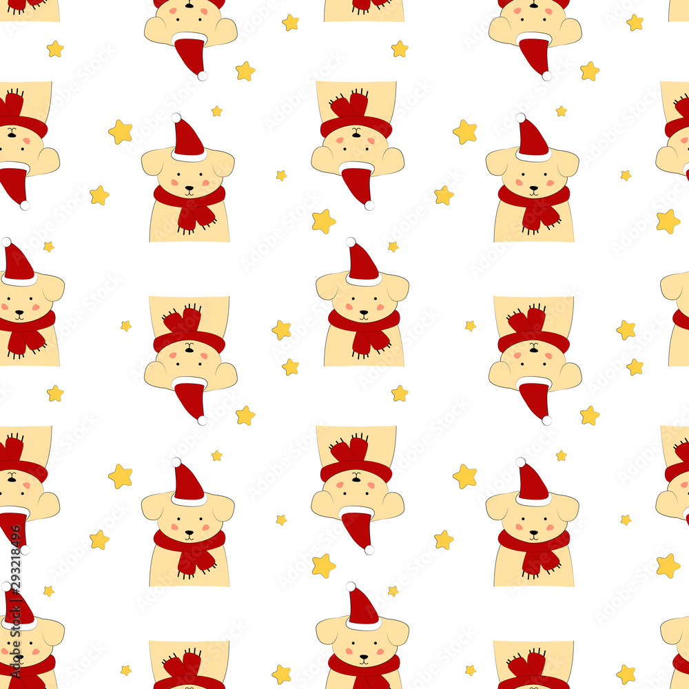 Seamless pattern with puppy in a scarf. Art for children illustration, holiday packing. Seamless pattern with puppy in a scarf. Art for children illustration, holiday packing.