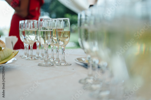 Glasses of champagne for a wedding reception