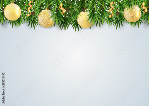 Abstract Holiday New Year and Merry Christmas Background with realistic Christmas wreath. Vector Illustration