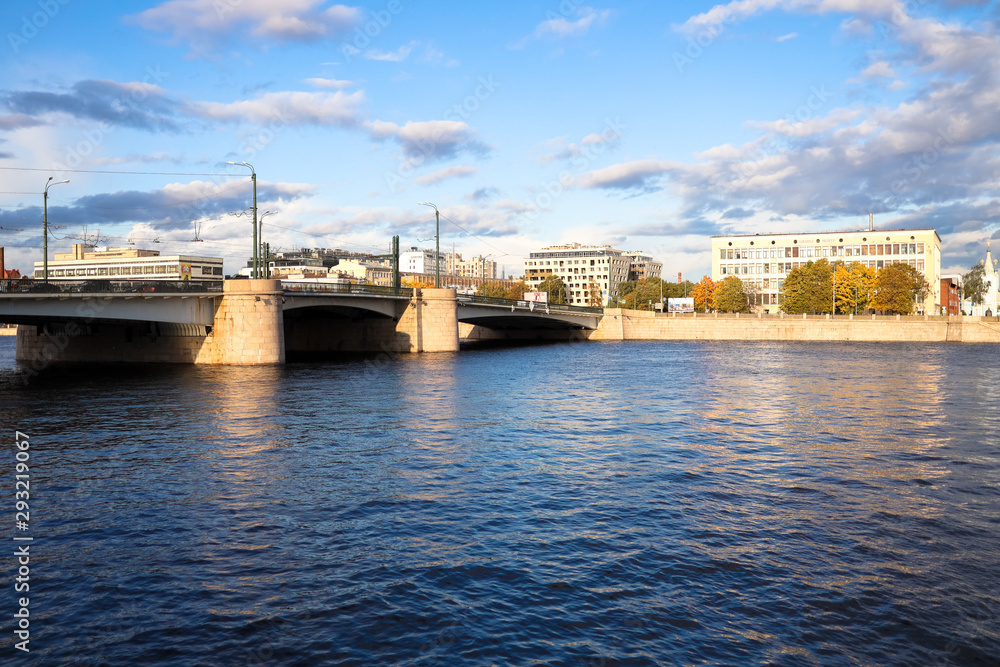 St. Petersburg , Russia - view of the Vyborg embankment and the Grenadier bridge