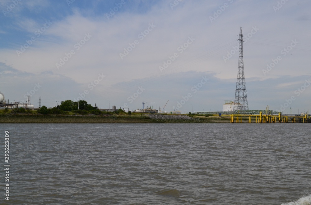 Power plant on the shore of Scheldt river, in Anvers, Belgium, Europe