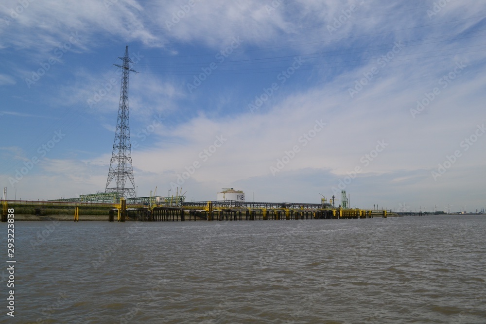 Power plant on the shore of Scheldt river, in Anvers, Belgium, Europe