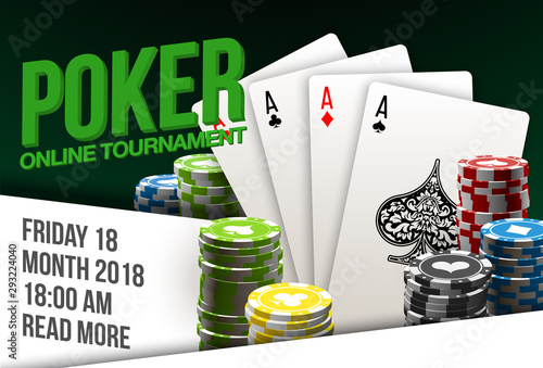 illustration Online Poker casino banner with playing cards on white surface table. Marketing Luxury Banner big win Jackpot Online Casino isolated on white background. Advertising poster playing cards