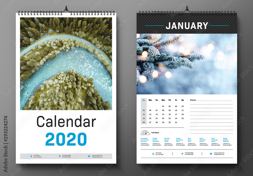 2020 Wall Calendar Layout Stock Template | Adobe Stock
