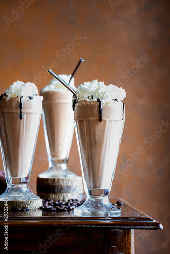 Homemade Mocha Frappe with Whipped Cream and Chocolate Sauce. photo