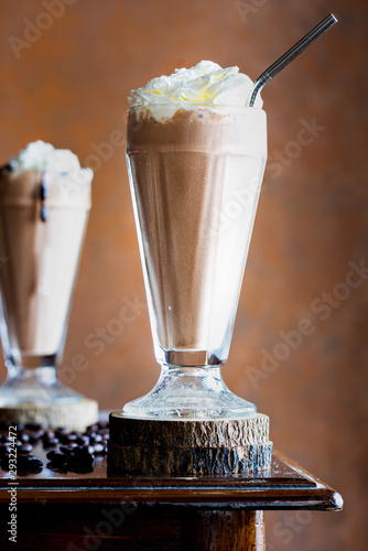 Homemade Mocha Frappe with Whipped Cream and Chocolate Sauce. photo