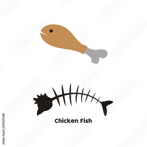 Chicken Fish Food Funny Cartoon Logo Design