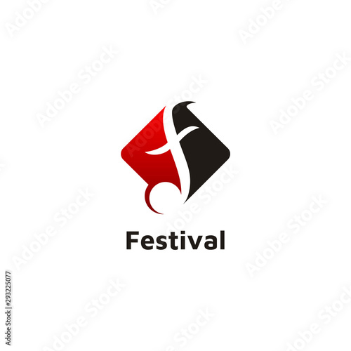 Square Music Notes Initial Letter F Icon logo design