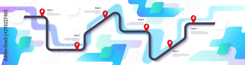 Road map and journey route infographics template. Winding road timeline illustration. Flat vector illustration. Eps 10