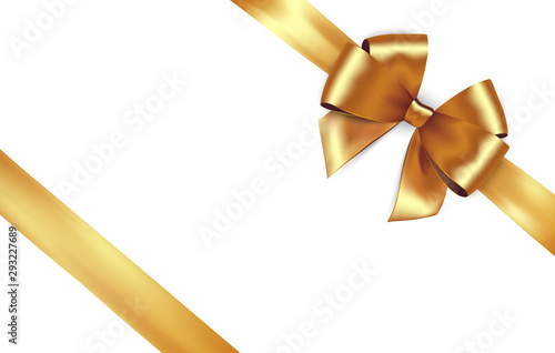 Shiny golden satin ribbon. Vector gold bow for design discount card